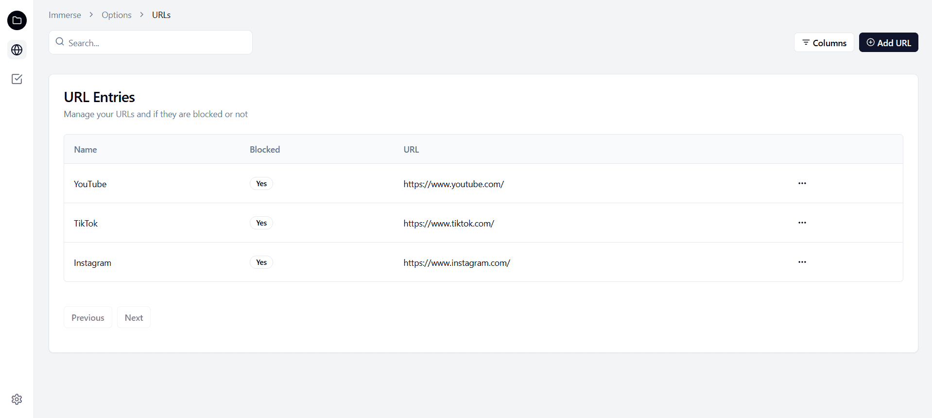 An screenshot of Immerse app